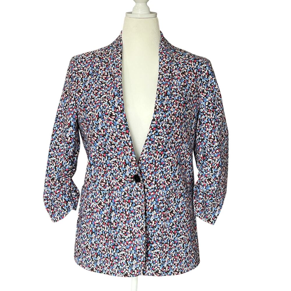 Jones New York Floral Structured Blazer Women's Size M Single Button 3/4 Sleeve